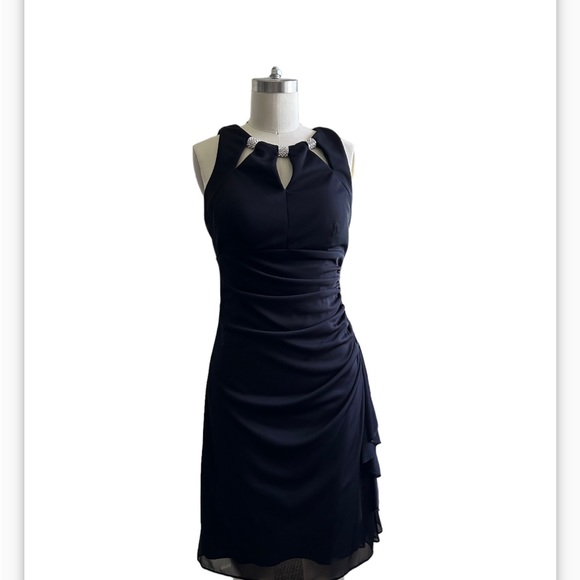 Betsy & Adam Embellished Ruffled Cocktail Black Dress - Picture 3 of 10